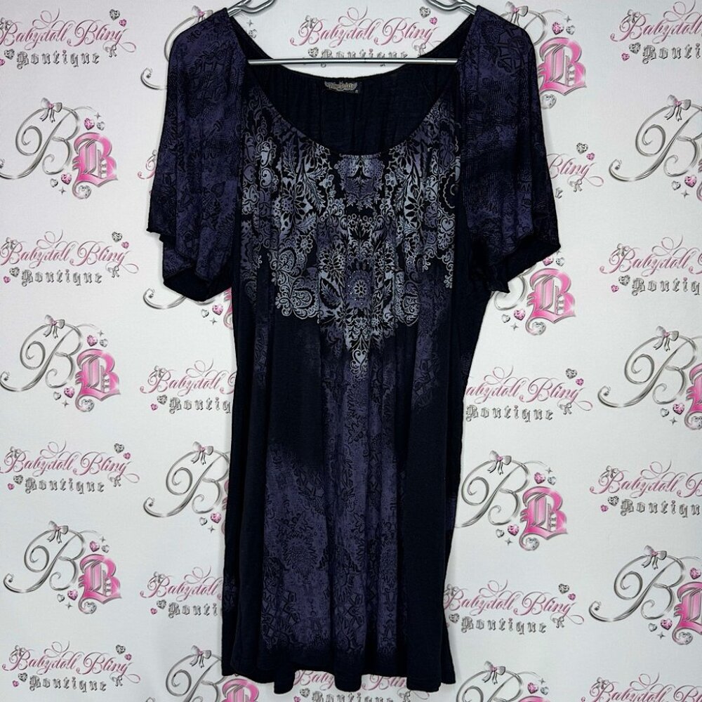 Vanilla sugar T-shirt crystal bling rhinestone diamonds paisley print boho biker